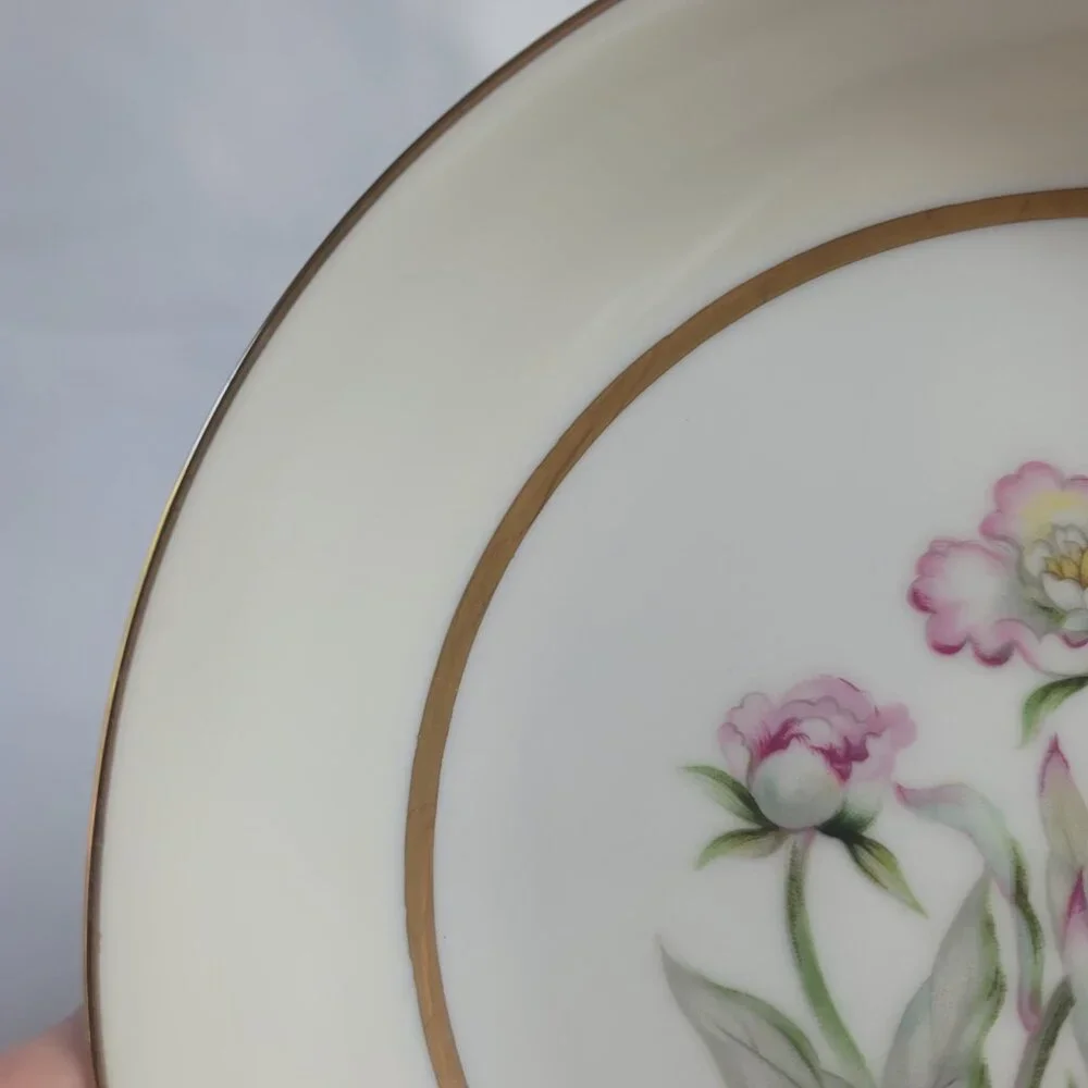 FOUR Mikado Harmony Coupe Soup Bowls Cream Rim Pink Floral Center